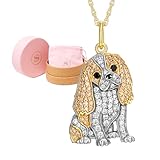 SCAMPER & CO Cavalier Cubic Zirconia Puppy Charm Pendant Necklaces for Women - Genuine Gemstone with Elegant Backplate, 18K Yellow Plated Sterling Silver Necklace for Women Easy Closure 18 inch