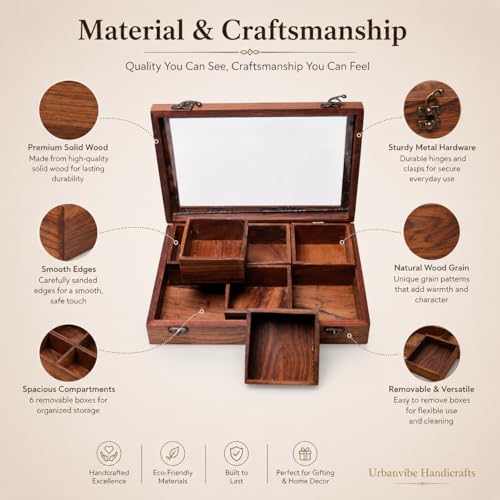 Image of Wooden Spice Box with 6 Removable Compartments|Masala Dabba for Kitchen Storage | Premium Wooden Spice Organizer with Transparent Glass Lid | Multipurpose Storage Box 120 ML