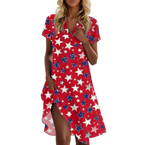 July 4th Dresses O Neck Dressy Fashion Lounge Patriotic USA Flag Casual Maternity Graphic 4th of July Outfit Vestidos De Verano para Mujer 2025 Red