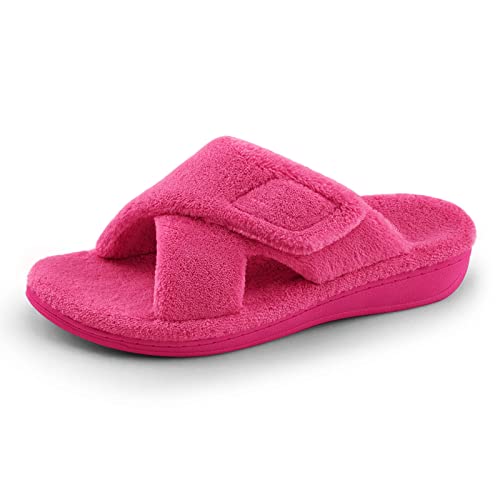 Image of BCSTUDIO Women's Orthopedic House Fuzzy Slippers with Arch Support | Plantar Fasciitis Relief Orthotic Furry Slippers, Open Toe, Cross-Band, Non-slip Sole, Machine Washable, Indoor Outdoor