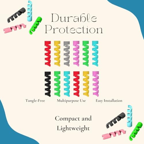 Image of Cable Saver Multipurpose Spiral Charger Protector - 4 Pieces (Pack of 1) for Data & Charging Cords, Multi-Color Protective Wraps for Tangle-Free, Durable, and Long-Lasting Cable Protection.