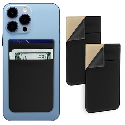 imluckies [2 Pack Self Adhesive Card Holder for Back of Phone, Double Stretchy Pocket Stick-On Wallet Sleeve, Credit ID Card Phone Wallet Compatible with iPhone/Samsung/All Smartphones, Black