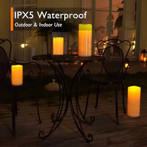 Image of Homemory 12 inch x 5 inch Large Waterproof Outdoor Flameless Candles with Remote Control and Timer, Battery Operated Flickering LED Pillar Candles for Outdoor Larterns, Porch, Long Lasting, Set of 2