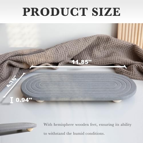 RIOMZY Instant Dry Sink Caddy Organizer – Water Absorbing Stone Tray for Kitchen Bathroom Countertop, Fast Drying Sink Caddy (with Wooden Feet and Natural Loofah, Gray) - Image 5