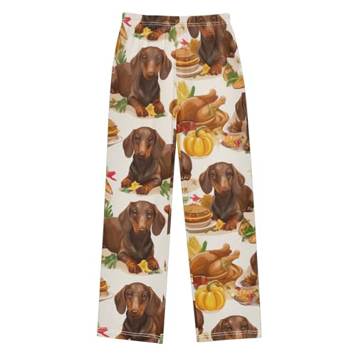 ZZXXB Thanksgiving Dachshund Turkey Boys Long Pants Soft Trousers Elastic Waist Kids Lounge Bottoms with Pockets S-XL