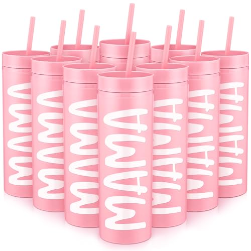 Ziliny 10 Pack Mother's Day Gifts Bulk for Women 16 oz Mama Acrylic Tumbler Bulk with Lid and Straw Reusable Plastic Cup Gifts for Mom Group Grandma Church Woman Party Favors for Home Office Travel