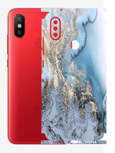 Image of AtOdds - Full Body Back Screen Guard Protector Film - Lamination Wrap Skin Sticker Compatible with Xiaomi Mi A2 | Scratchproof Matte Finish (Design - Blue Marble)