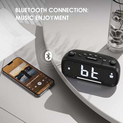 ROCAM Alarm Clock Radio with FM Radio, Sleep Timer, Auto Scan 20 Presets & Easy-Tune Knob, Wake to Radio/Beep, Bluetooth 5.0 Speaker Modern Design for Bedroom & Office - Image 4
