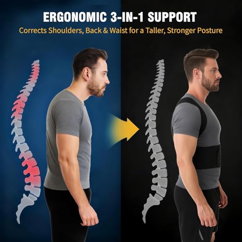 Image of TOVIKI Posture Corrector Belt for Men & Women | Back Brace for Lower Back Pain Relief | Lumbar & Shoulder Support Straightener | Adjustable Orthopedic Back Belt Kamar Dard Belt (BLACK)