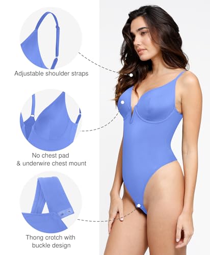 Image of Popilush Shapewear Bodysuits for Women - Tummy Control Body Suits for Womens Deep V Corset Tops Thong Concert Outfits