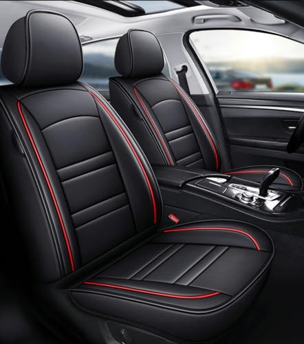 日産 セレナC27 C24 C25 C26〜現行に適用車シートカバー座布団 防水 全天候型汚れ防止 取付簡単 滑り止め 収納便利クッションプロテクター前後席背もたれ耐摩耗性通気PUレザー素材(黒赤線,枕なし)