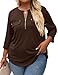 Kancystore Ladies Plus Size 3/4 Sleeve Tops and Blouses 2X V Neck Flowy Office Work Shirts Brown