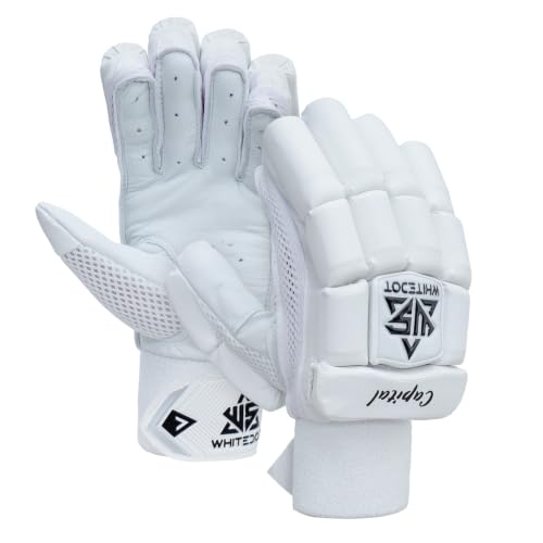 Image of WHITEDOT Sports Capital Cricket Batting Gloves||Suitable for Boys|Small Right Hand||White, Leather