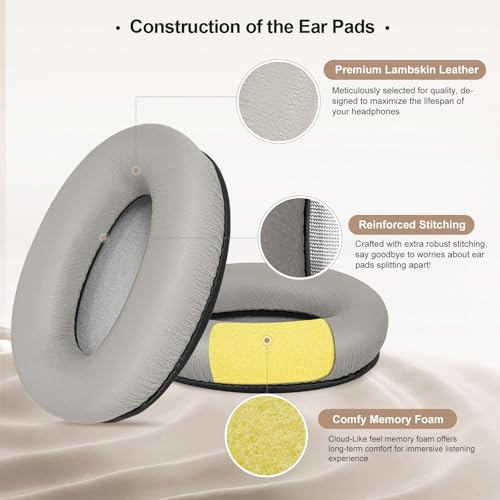 Coussinets Sony WH-1000XM3 cache d'oreille mousse isolation phonique argenté - 3
