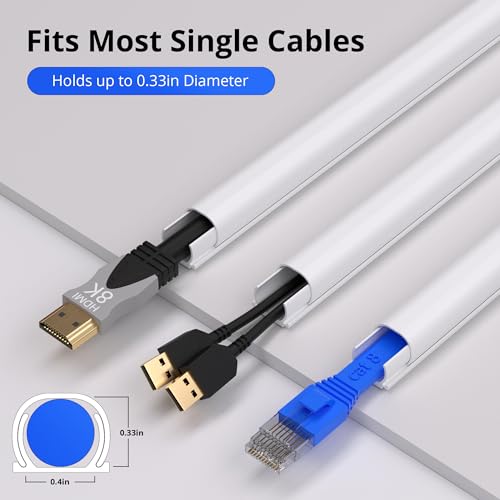 Image of ZhiYo 85in Cord Hider for One Wire, Self-Adhesive Cord Covers for Wires on Wall, Paintable TV Cable Hider Wire Covers for Cords, White Cable Management Raceway Channel, 6X L14in, W0.5in H0.4in