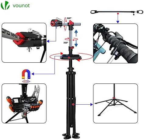 VOUNOT Bike Workstand Bicycle Maintenance Repair Stand with Magnetic Tool Tray, Foldable, Height-adjustable, Hold up to 30KG