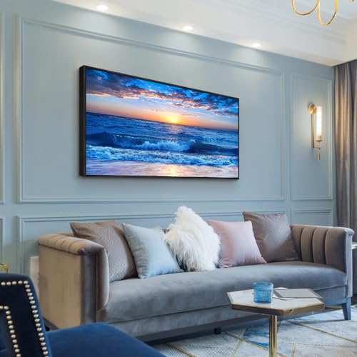 Wapluam Canvas Wall Art - Large Blue Ocean Beach Wall Painting for Living Room, Bedroom, Office - Framed by Wapluam - Used condition - Image 2