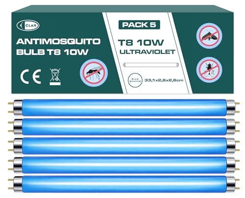 CLAR - Tube Néon UV 10W pour Lampe Anti Moustique, Remplacement Insectes Volants, Ampoule Tue Mouche 33,1 x 2,6cm (Pack 5)
