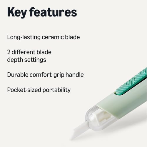 Image of Amazon Basics Ceramic Box Cutter Utility Knife, Adjustable Safety Cutter, 0.75 x 0.75 x 5.50 inches, Green, 1-Pack