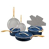 Sliq Ceramic Nonstick Cookware Set Pots and Pans with Lids (12 pcs) Aluminum Oven and Dishwasher, Blue Image