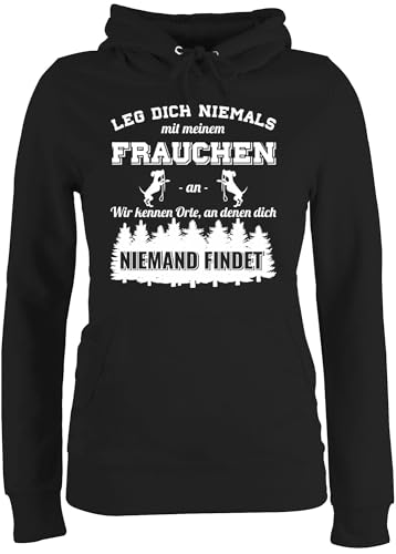 Pullover Damen Hoodie Frauen - für - Leg dich niemals mit meinem Frauchen an Hundebesizterin Hundebesitzer Geschenk Hundespruch Lustige Hunde - M - Schwarz - hundepullover winterpulli hund hundefan
