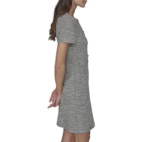 Image of Karl Lagerfeld Women's Short Sleeve Gold Button Up Knit Sheath Mini Dress