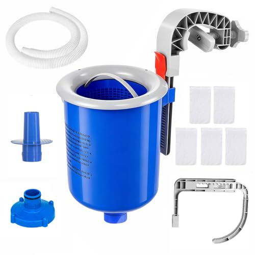 MUWOOB Above Ground Pool Skimmer with 5 Skimmer Socks, Wall Mount Surface Skimmer with Hose & Basket, Compatible with Intex Pools, Adjustable Floating Filter, Automatically Removes Leaves & Debris