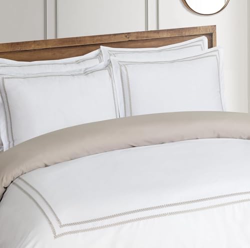Majestic Giftware Madison Linen 8 Pcs 44" Twin Size Bedding Set (BL55-44T) | Riviera - Taupe 400 TC 100% Cotton Sateen | 2 Fitted Sheets, 2 Duvets, 4 Pillowcases - Noble Collection