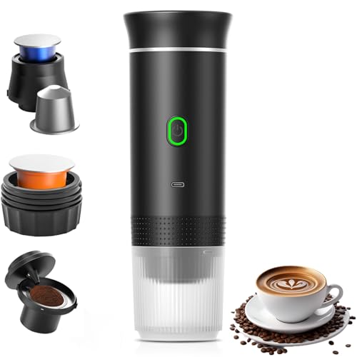Aischens Macchina da Caffè Espresso Portatile Mini,60ml Caffettiera Elettrica Riscaldata per Auto con USB-C,Compatibile con Capsule NS e Caffè Macinato,Caffè Compatta per Campeggio,Escursionismo