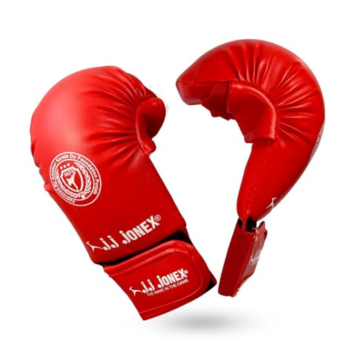 Image of Jonex JJ Moulded Karate Glove, Punching Bag Gloves for Training, Foam Padding, Elastic Hook & Loop Wrap Around Strap, Gloves for Better Protection | PU Shell | Foam Padding | Red |