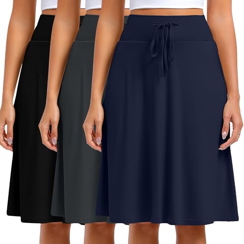 Jupe mi-longue évasée femme avec poches et cordon de serrage ajustable
