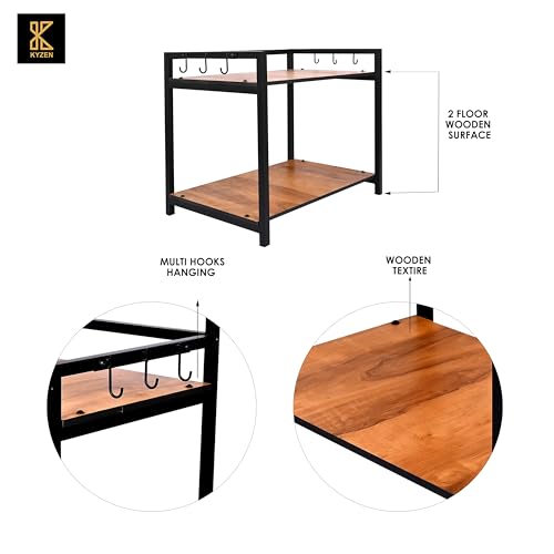 Image of KYZEN Deluxe Microwave Oven OTG Stand for Kitchen Counter, Toaster Organizer, Extra Storage with Side Hooks for Home & Kitchen Appliances 2T Deluxe