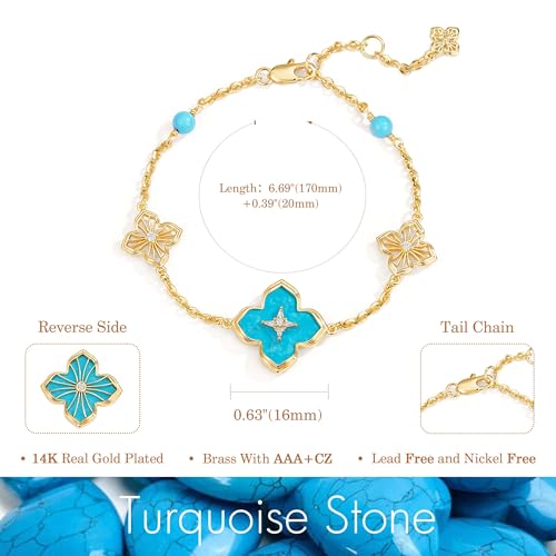 FETERO Gold Bracelets for Women Trendy, Dainty 14K Gold Plated Charm Clover Bracelet 2 Sided Lucky Pendant Cute Turquoise Beaded Bracelets Chain Waterproof Womens Jewelry Gifts — view 6