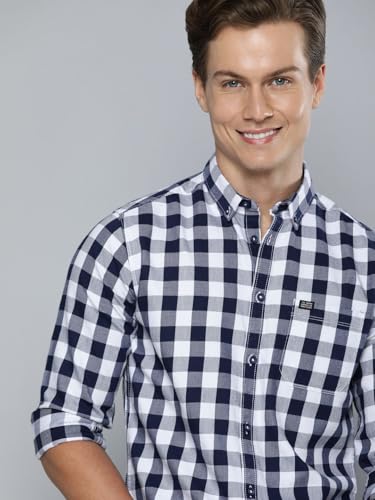 Image of The Indian Garage Co Men Slim Fit Checkered Full Sleeves Cutaway Collar Casual Shirt