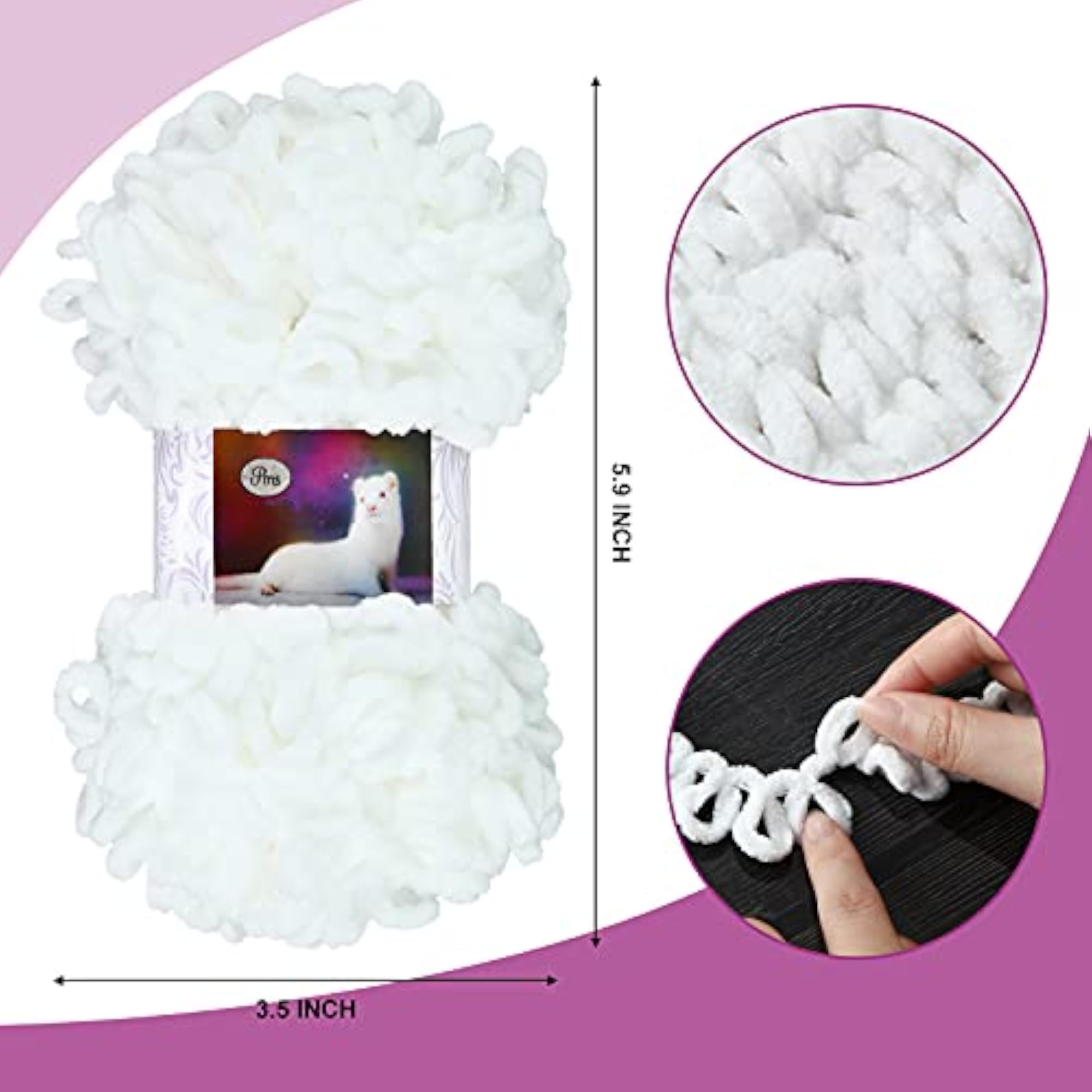 3 Rolls Puffy Loop Yarn for DIY Knitting Crafts, White