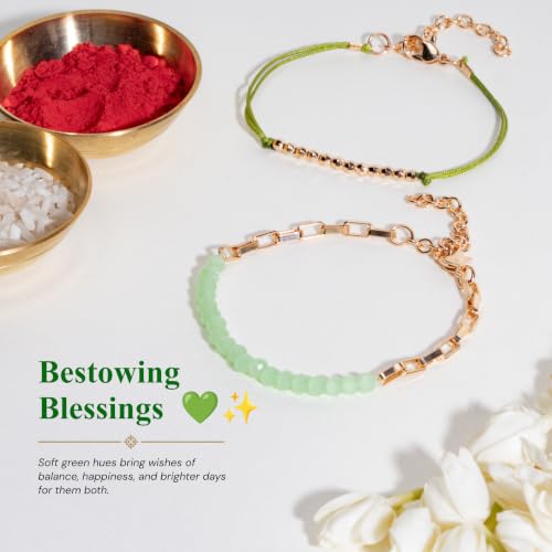 Image of Salty Rakhi for Brother & Bhaiya Bhabhi | Wrist Band Gift Pack for Sister, Bro, Bhaiya and Bhabhi | Bracelet for Men, Women | Fancy Jewellery Combo Gifts | Gift for Rakshabandhan | Traditional Rakhi Gift