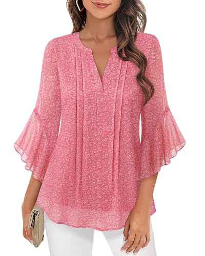 Image of Timeson Women's Short Sleeve V Neck Blouses Shirts Floral Double Layers Mesh Tunics Tops