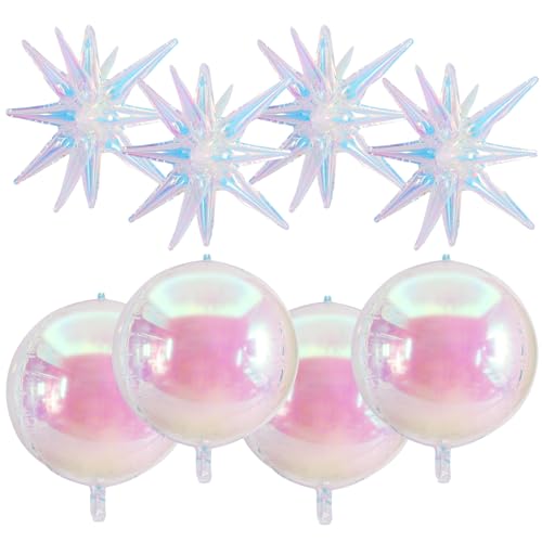 Image of TONIFUL 8Pcs 22Inch Iridescent Large 4D Giant Round and Star Balloons Explosion Star Mylar Balloons Set for Backdrop Christmas New Year Birthday Wedding Bridal Shower Anniversary Photo Booth Supplies