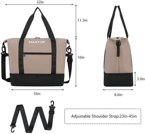 MAXTOP Travel Duffle Bag for Women Carry On Tote Weekender Overnight Bag Large Capacity Duffel Bag With Shoe Compartment ,Gym Tote Bag with Dry and Wet Separation Brown 4 MAXTOP Travel Duffle Bag for Women Carry On Tote Weekender Overnight Bag Large Capacity Duffel Bag With Shoe Compartment ,Gym Tote Bag with Dry and Wet Separation Brown