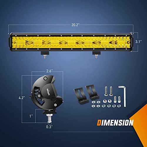 Image of Nilight 20 Inch 420W LED Light Bar Yellow Triple Row Flood Spot Combo 42000LM Driving Boat Led Off Road Lights with 12V On /Off 5 16AWG Wiring Harness Kit, 2 Years Warranty