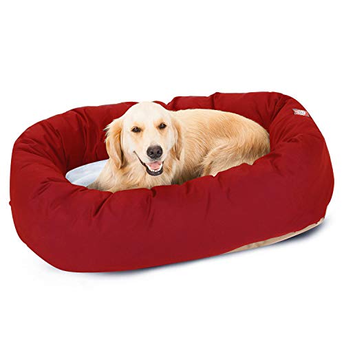 Image of 40 inch Red & Sherpa Bagel Dog Bed By Majestic Pet Products