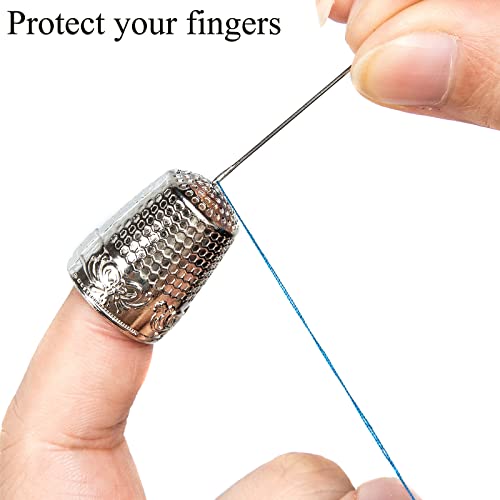 J.CARP 4Pcs Sewing Thimble, Silver Color Sewing Thimble Finger Protector, Finger Shield Fingertip Thimble Sewing Quilting Craft, Accessories DIY Sewing Tools - Thumbnail 3