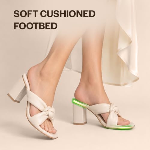 Image of FAUSTO Women Criss-Cross Strap Open Toe Knotted Block Heel Sandals | Elegant Dress Slip-Ons with Padded Footbed | Square Toe Sandal for Casual, Party