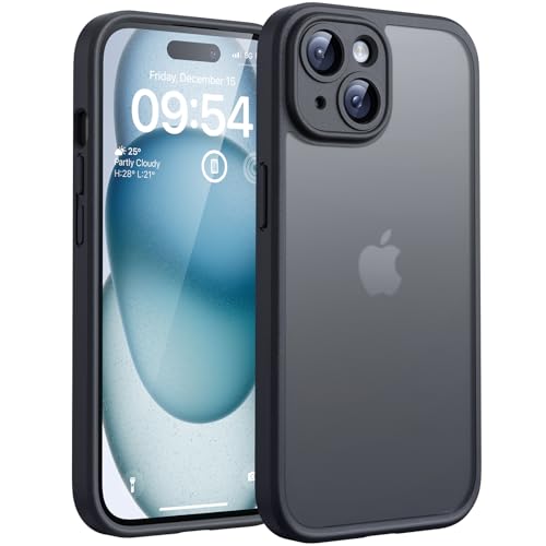 TOCOL für iPhone 15 Hülle, Vollständiger Kameraschutz Stoßfest Kratzfest Handyhülle für iPhone 15 Case, Schwarz