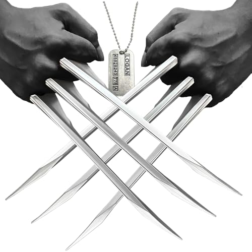 VALORON Plastic Wolf Claws Set for Adults Logan & X-23 Metal-Like Ninja Weapon Cosplay Props for Halloween Cosplay Party (2PCS Wolve Claws & Tag) Silver