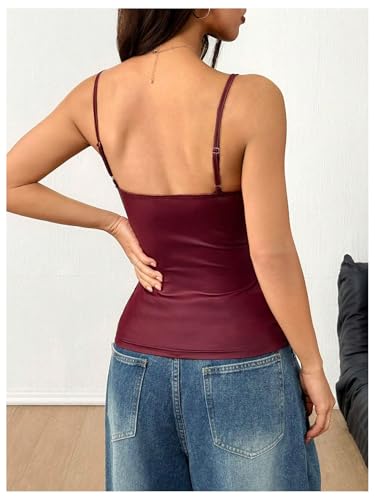 MakeMeChic Women's PU Leather Draped Camisole Spaghetti Strap Sleeveless Cami Top3