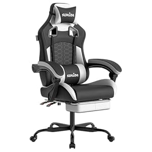 SUKIDA Gaming Stuhl, Ergonomischer Gaming-Stuhl mit Fußstütze, Racing Gaming Chair Kopfstütze Verstellbarer Computerstuhl Höhenverstellbar Lendenwirbelstütze für Homeoffice und Gaming Schwarz