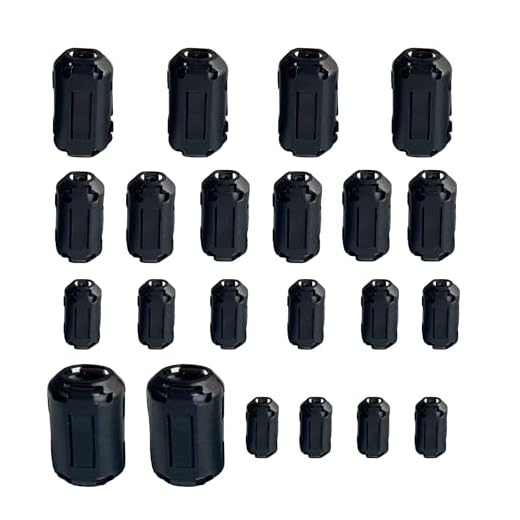 Ferrite Ring Core Cable Clips Set, 22 Pieces, EMI RFI Noise Suppressor, 5 Sizes 3.5-13mm, Black