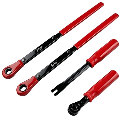 JAVENYIMAN Slack Adjuster Tools Heavy Duty Truck Professional Brake Adjustment Repair Tool Kit Fork End Release Tool and Double Square Ratcheting Wrench 5/16 7/16 9/16 4Pcs/Set