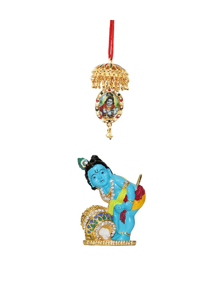 BRACOP® Hindu Idol Bal Gopal Statue Indian Idols Antique Laddu Gopal Krishna Murti Car Dashboard Indian Pooja Samagri Meditation Room Yoga Spiritual Decors Showpiece Collectable Gifts